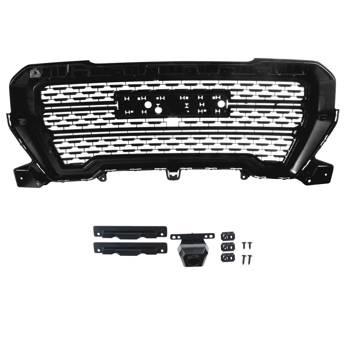 Spec-D Tuning - 2019-2020 GMC Sierra 1500 Glossy Black ABS Mesh Grille - HG-GMC1915JM-GL