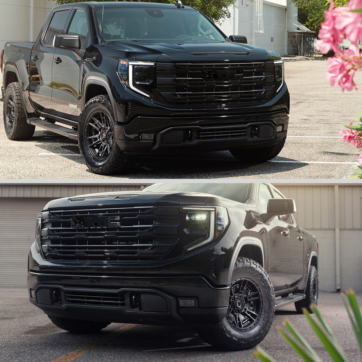 Spec-D Tuning - 2022-2025 GMC Sierra 1500 Glossy Black SLE Style Mesh Front Upper Hood Grille - HG-GMC2215JM-JB