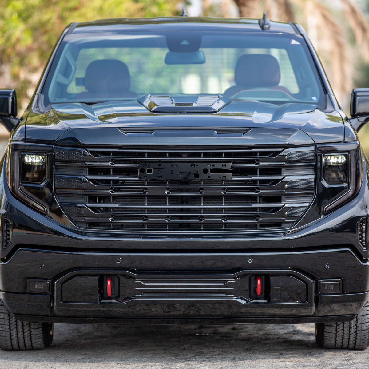 Spec-D Tuning - 2022-2025 GMC Sierra 1500 Glossy Black SLE Style Mesh Front Upper Hood Grille - HG-GMC2215JM-JB