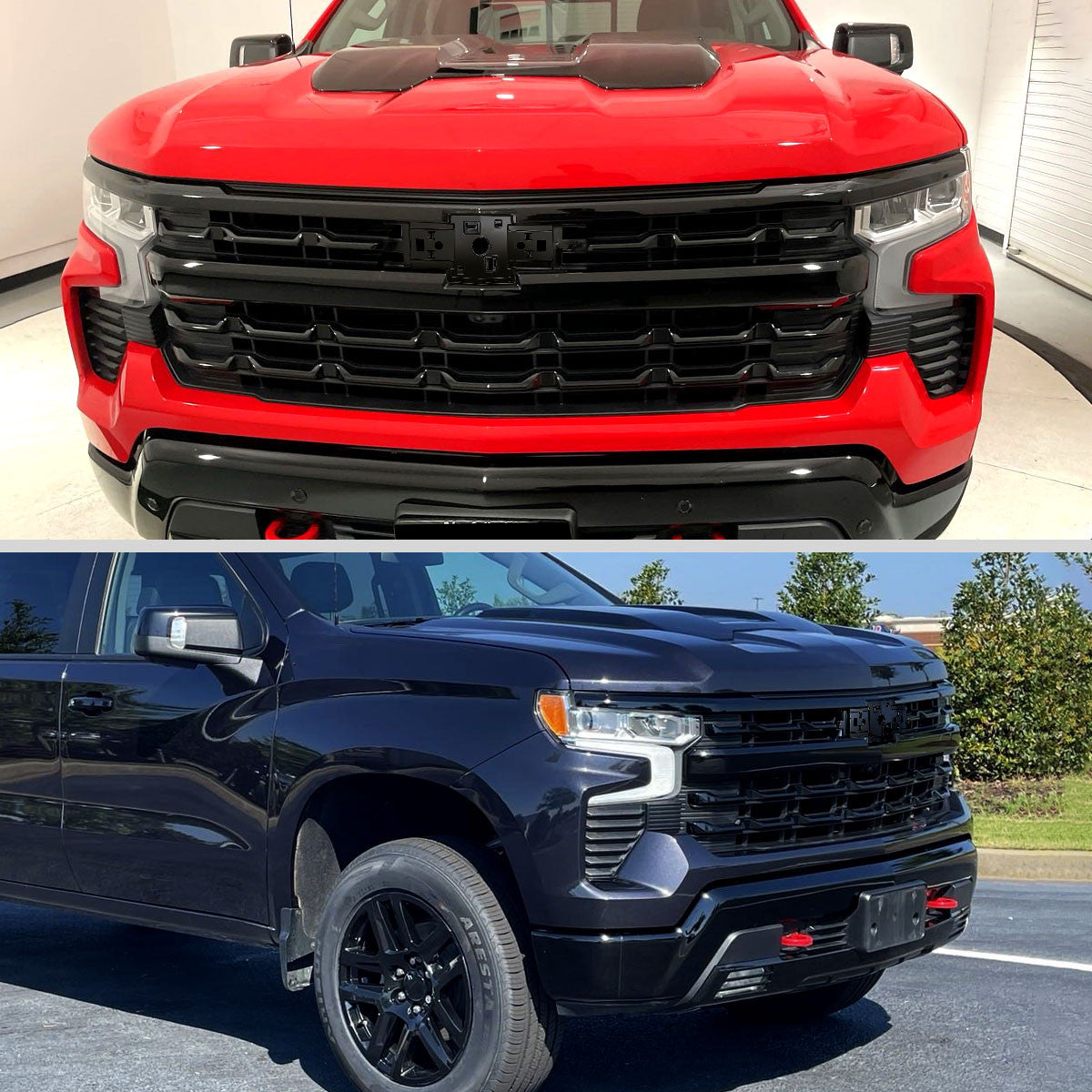 Spec-D Tuning - 2022-2026 Chevrolet Silverado 1500 Glossy Black Mesh Front Upper Hood Grille - HG-SIV2215JM-JB