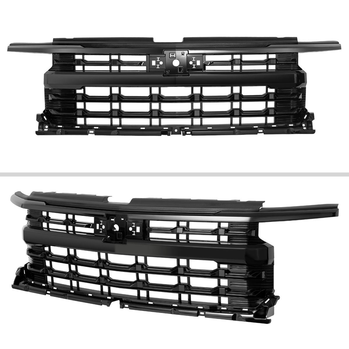 Spec-D Tuning - 2022-2026 Chevrolet Silverado 1500 Glossy Black Mesh Front Upper Hood Grille - HG-SIV2215JM-JB