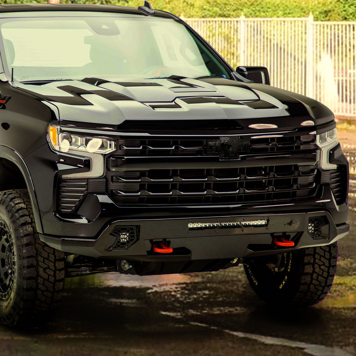 Spec-D Tuning - 2022-2026 Chevrolet Silverado 1500 Glossy Black Mesh Front Upper Hood Grille - HG-SIV2215JM-JB