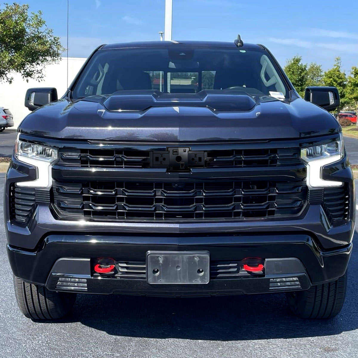 Spec-D Tuning - 2022-2026 Chevrolet Silverado 1500 Glossy Black Mesh Front Upper Hood Grille - HG-SIV2215JM-JB