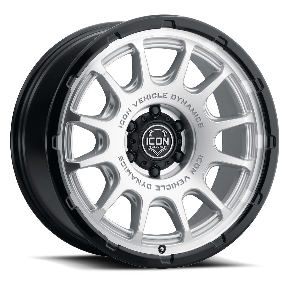 ICON Alloys Rancho 20x9 / 6x5.5 / 16mm / 5.625in BS Silver Machined w/ Gloss Black Lip Wheel - 8420909056SMGB