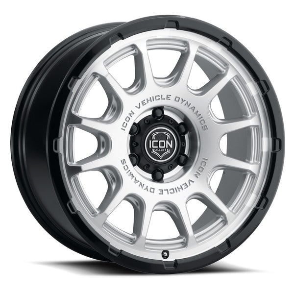 ICON Alloys Rancho 20x9 / 6x5.5 / 0mm / 5in BS Silver Machined w/ Gloss Black Lip Wheel - 8420908350SMGB