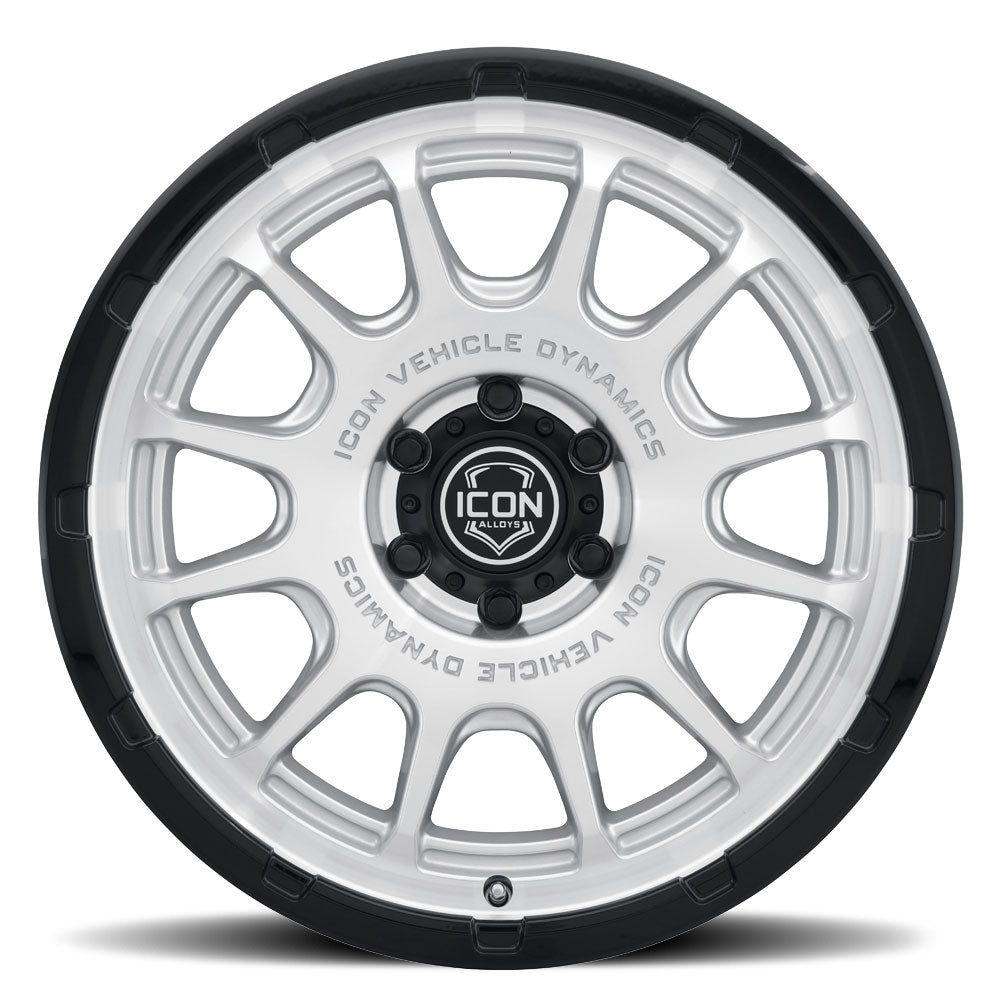 ICON Alloys Rancho 20x9 / 6x135 / 16mm / 5.625in BS Silver Machined w/ Gloss Black Lip Wheel - 8420906356SMGB