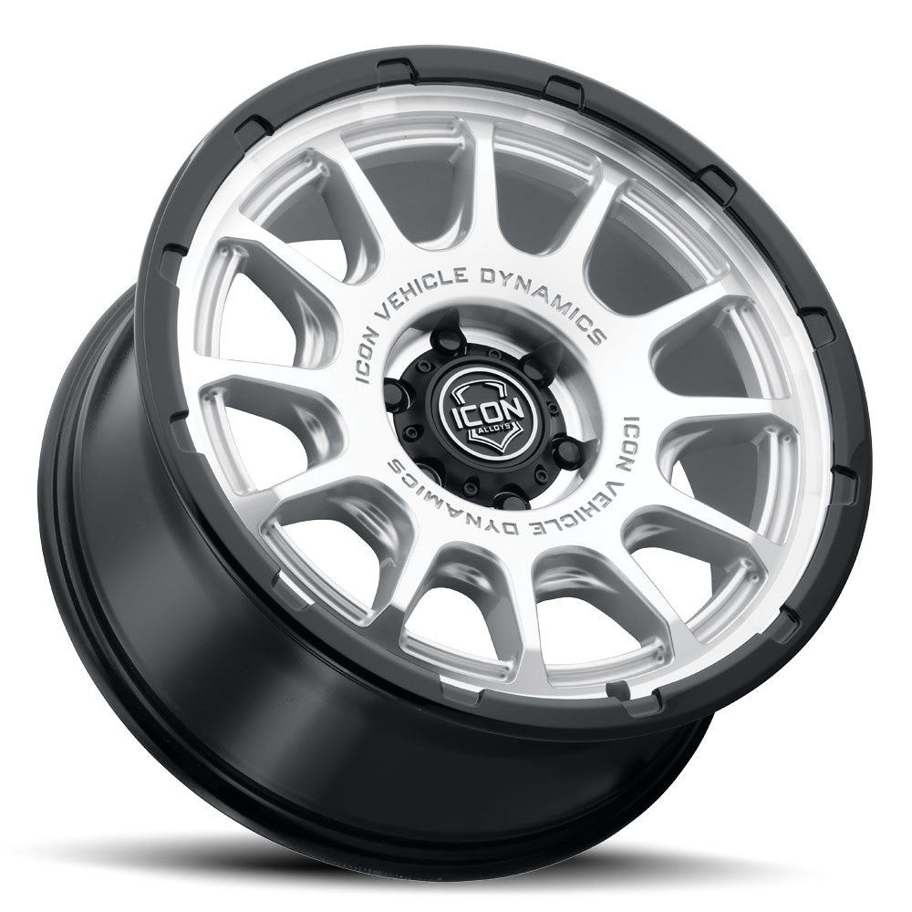 ICON Alloys Rancho 20x9 / 5x150 / 16mm / 5.625in BS Silver Machined w/ Gloss Black Lip Wheel - 8420905556SMGB