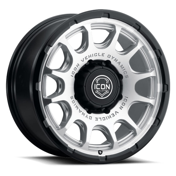 ICON Alloys Rancho 20x9 / 8x170 / 6mm / 5.25in BS Silver MACH w/ Gloss Black Lip Wheel - 8420908152SMGB