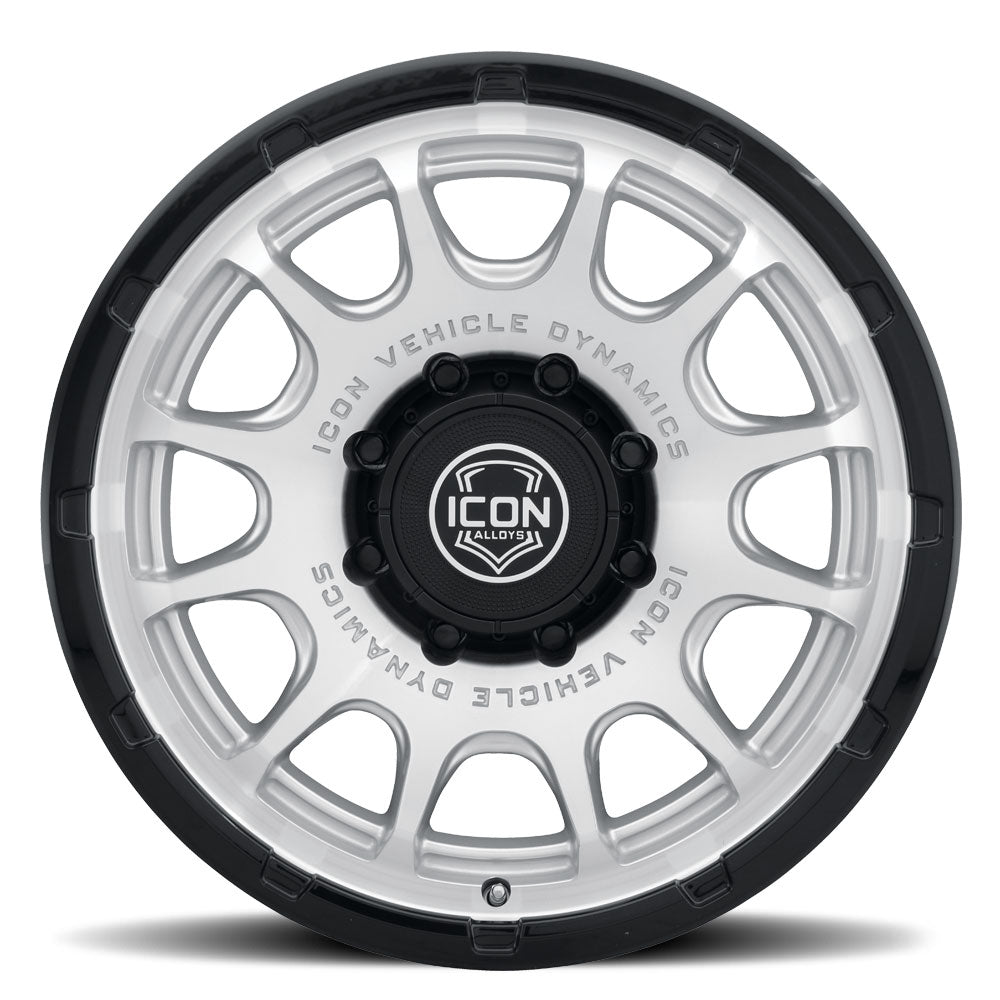 ICON Alloys Rancho 20x9 / 8x6.5 / 12mm / 5.5in BS Silver MACH w/ Gloss Black Lip - 8420908055SMGB