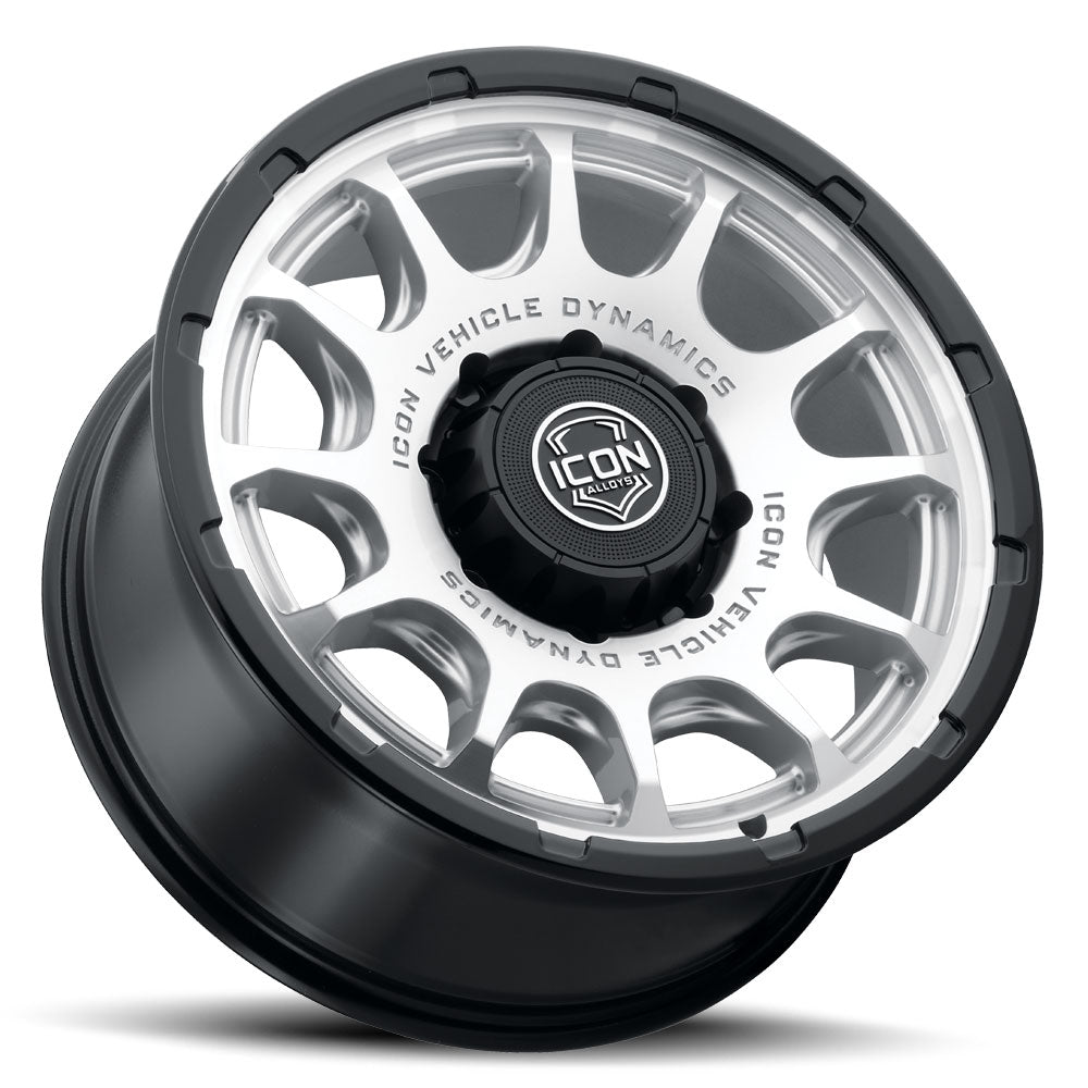 ICON Alloys Rancho 20x9 / 8x180 / 12mm / 5.5in BS Silver Machined w/ Gloss Black Lip Wheel - 8420908955SMGB