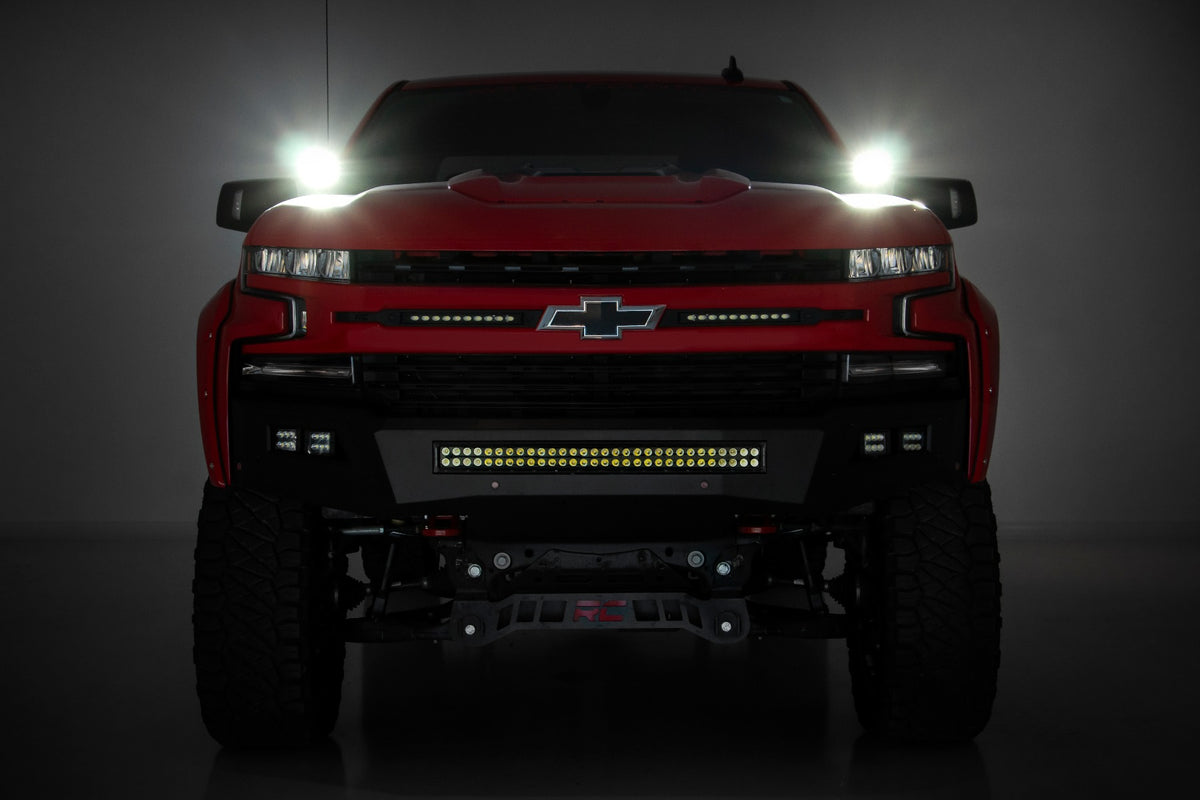 LED Light Kit | Ditch Mount | 2&quot; Black Pair | Flood | Chevy Silverado 1500 (19-24)