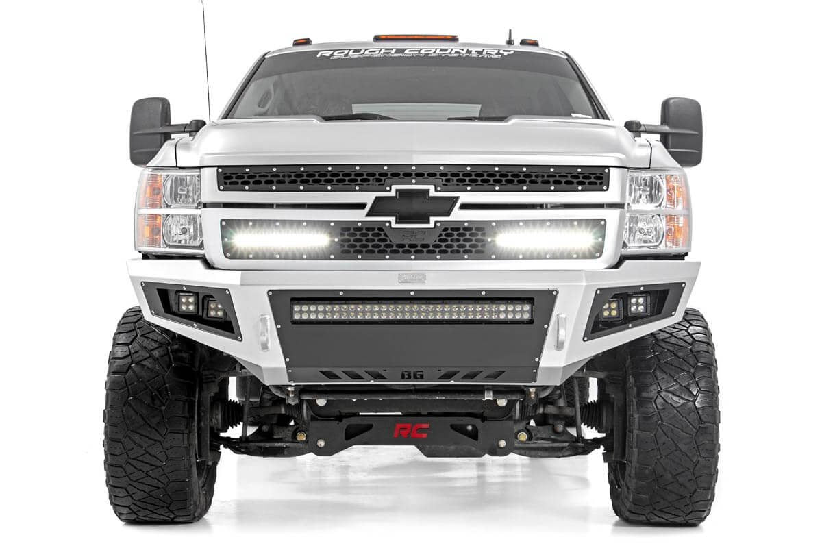 Mesh Grille | 12&quot; Single Row LED Pair | Black | Chevy Silverado 2500 HD/3500 HD (11-14)