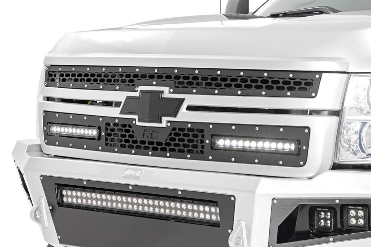 Mesh Grille | 12&quot; Single Row LED Pair | Black | Chevy Silverado 2500 HD/3500 HD (11-14)