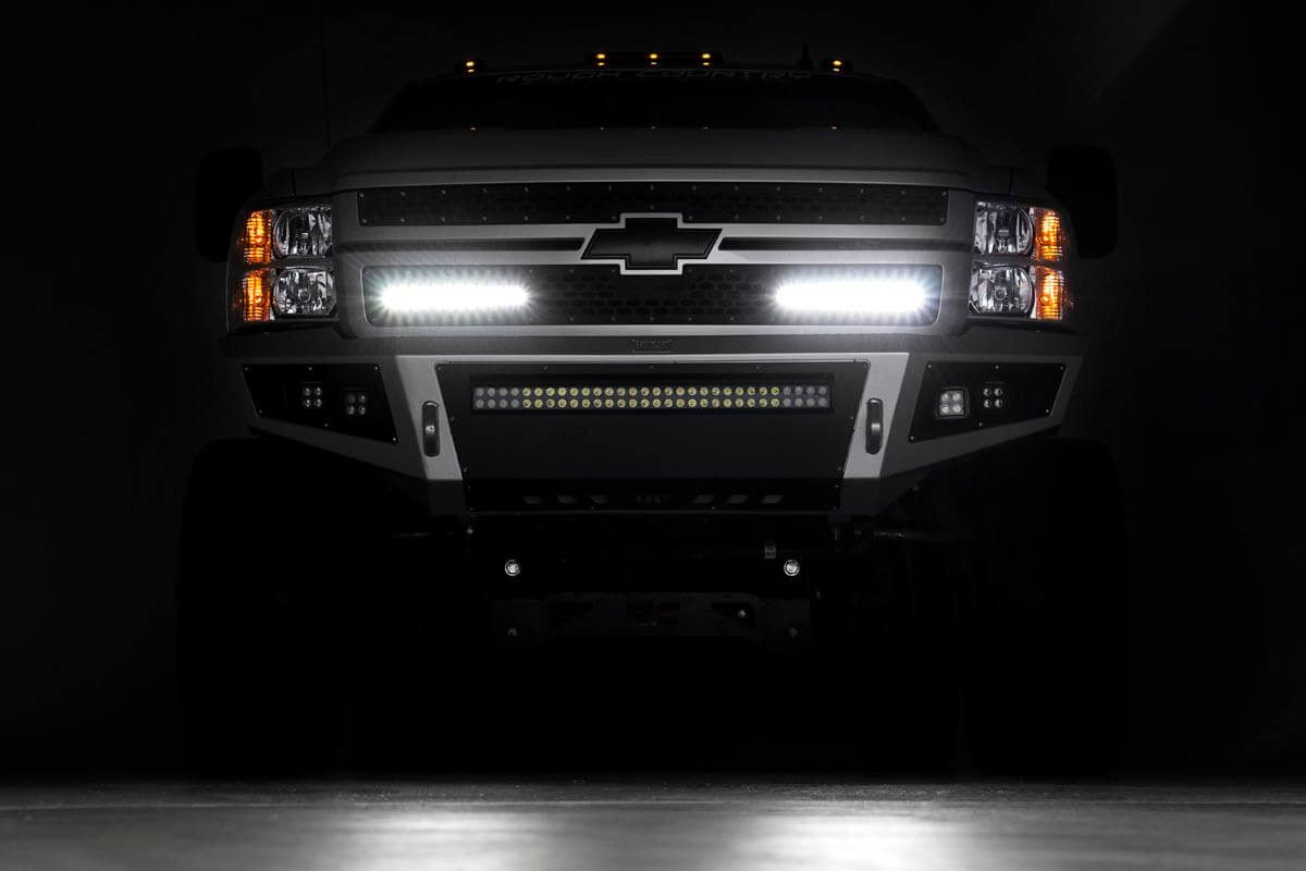 Mesh Grille | 12&quot; Single Row LED Pair | Black | Chevy Silverado 2500 HD/3500 HD (11-14)