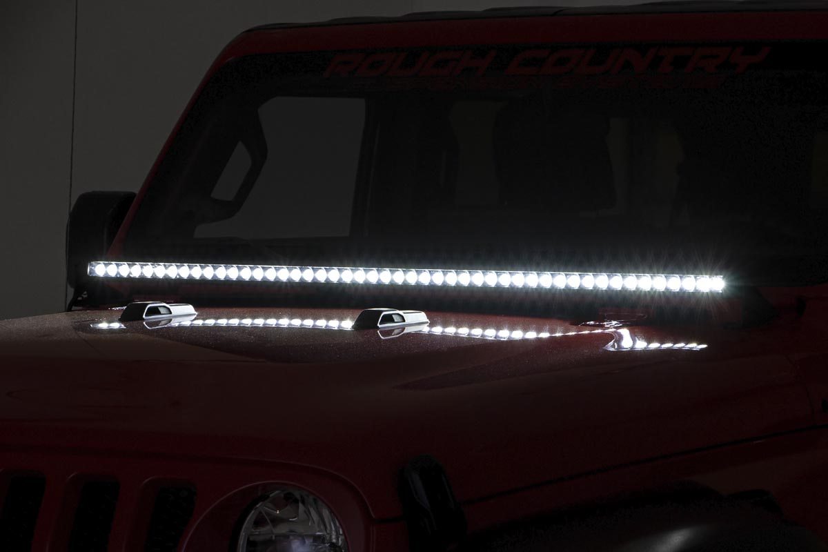 LED Light Kit | Cowl Mount | 50&quot; Black Single Row | Jeep Gladiator JT/Wrangler JL (18-24)