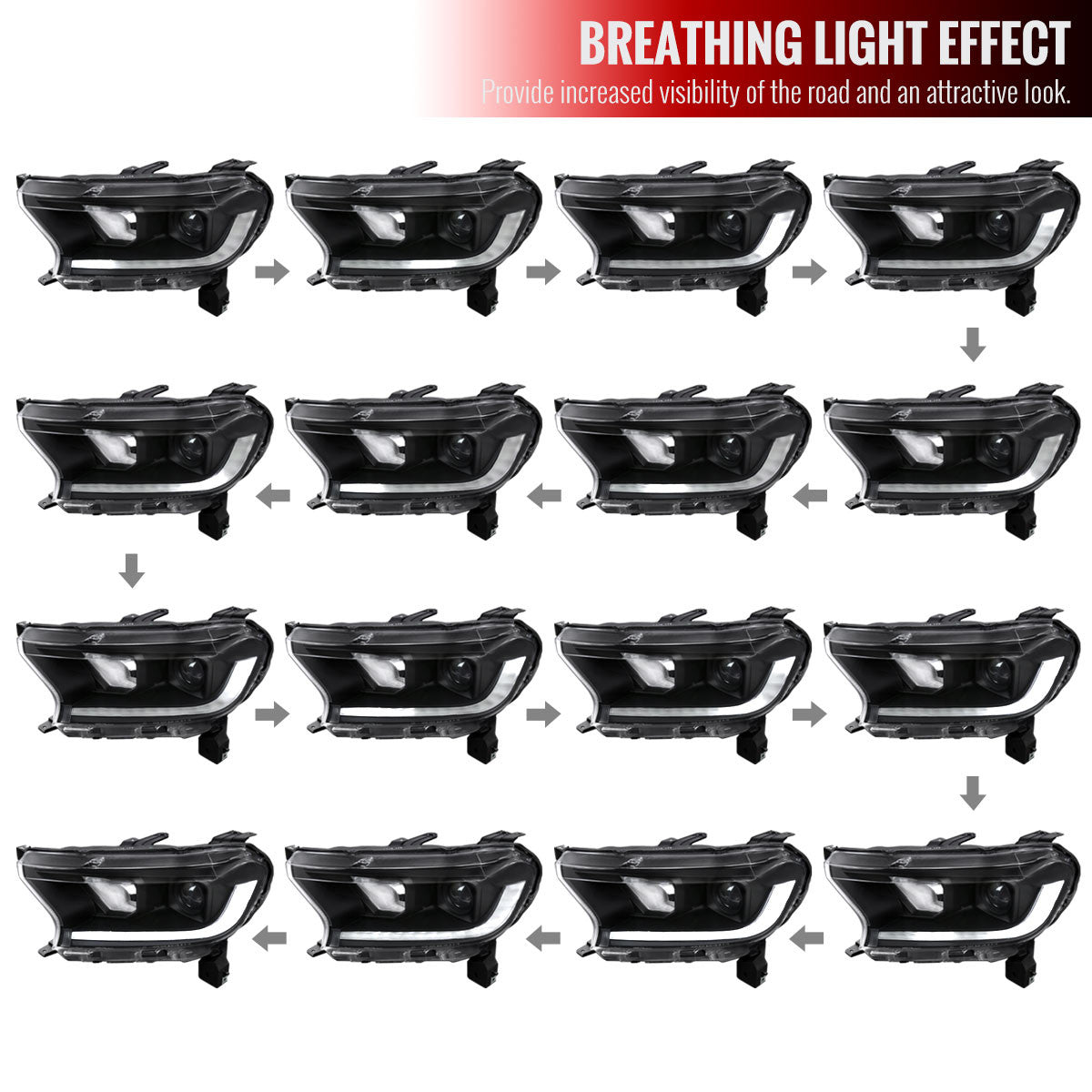 Spec-D Tuning - 2019-2022 Ford Ranger Switchback Sequential LED Bar Projector Headlights (Matte Black Housing/Clear Lens) - LHP-RAN19JM-SQ-RS