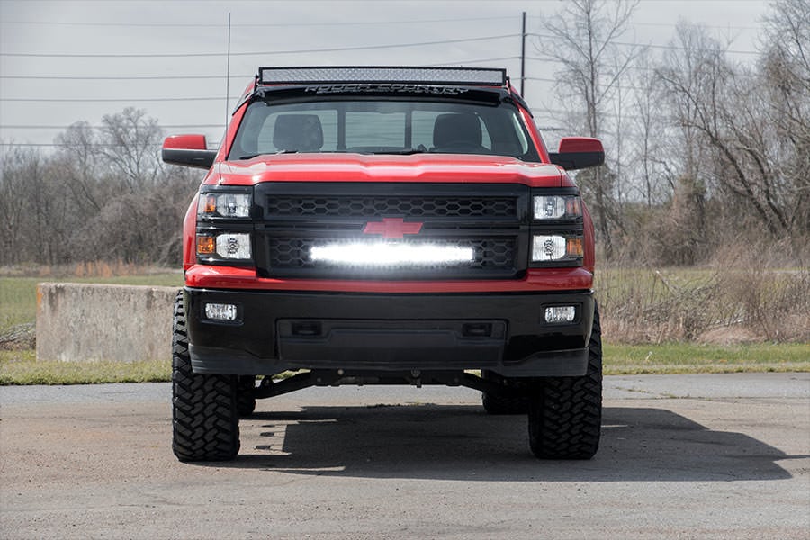 LED Light Kit | Behind Grille Mount | 30&quot; Black Dual Row | White DRL | Chevy Silverado 1500 (14-15)