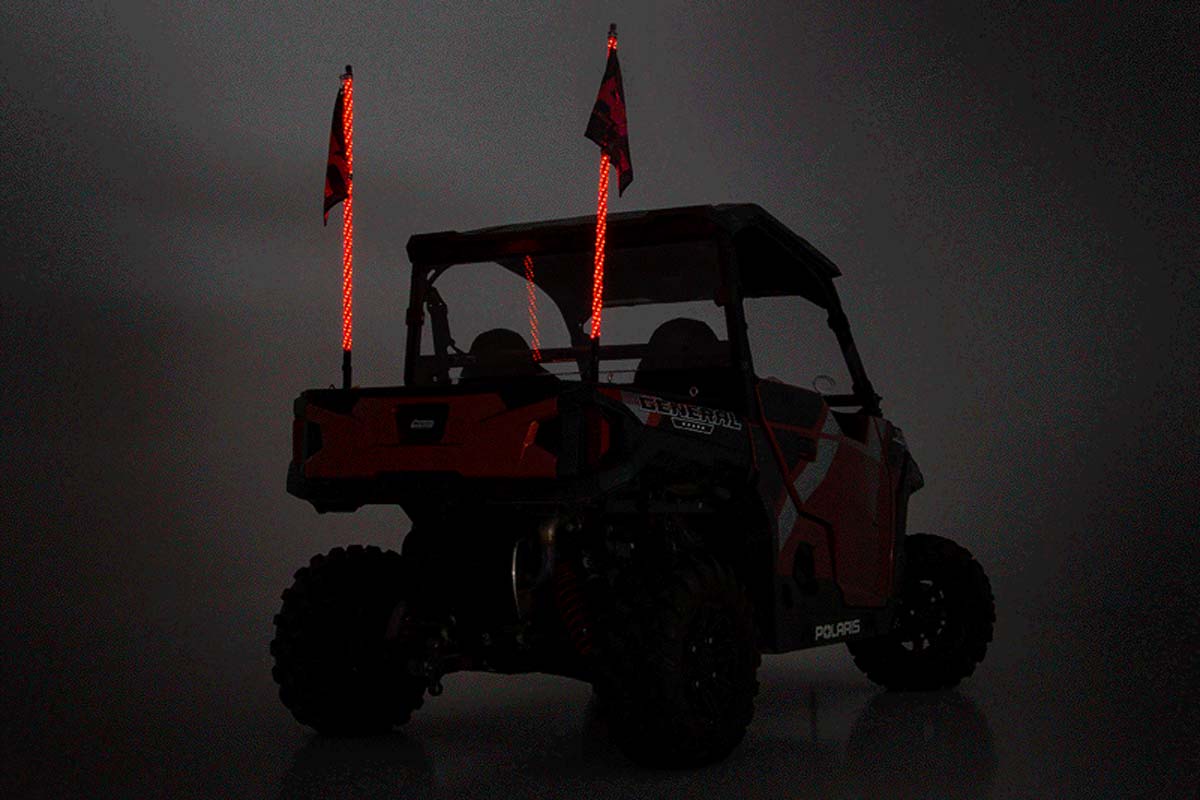Whip Mount | Bed | 4&#39; Multl-Color LED Whip Pair | Polaris General/Ranger 1000/Ranger XP 900/1000