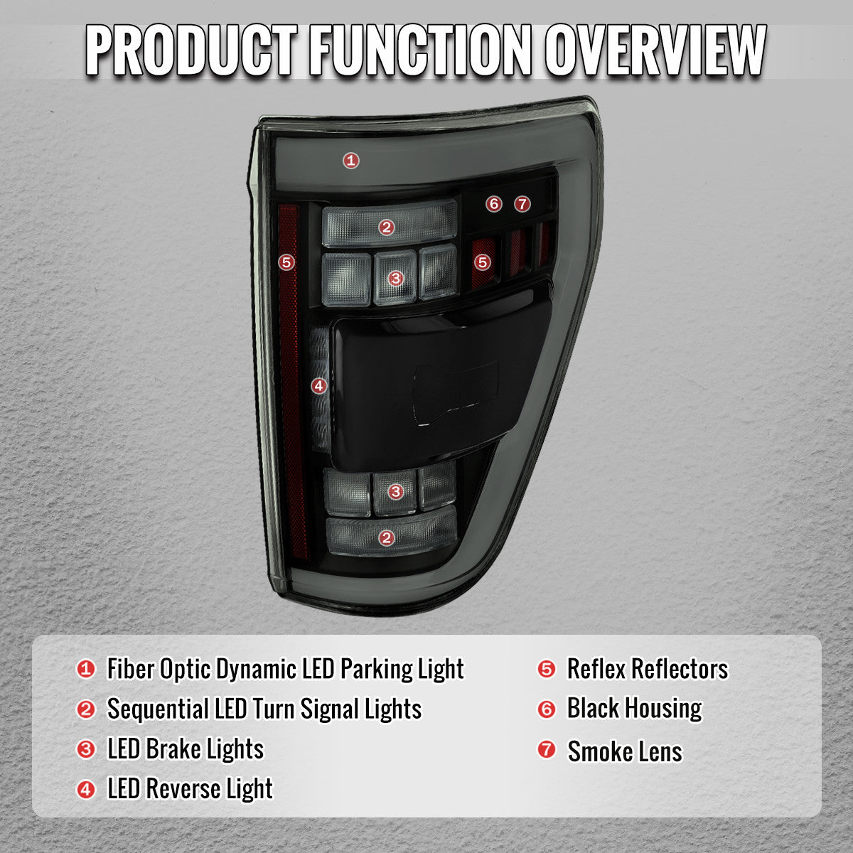 Spec-D Tuning - 2021-2023 Ford F-150 Full LED Tail Lights with White Light Bar Sequential Turn Signal, Startup Animation & Factory BSM Compatibility (Black Housing / Smoked Lens) - LT-F15021BBBSM-SQ-RS
