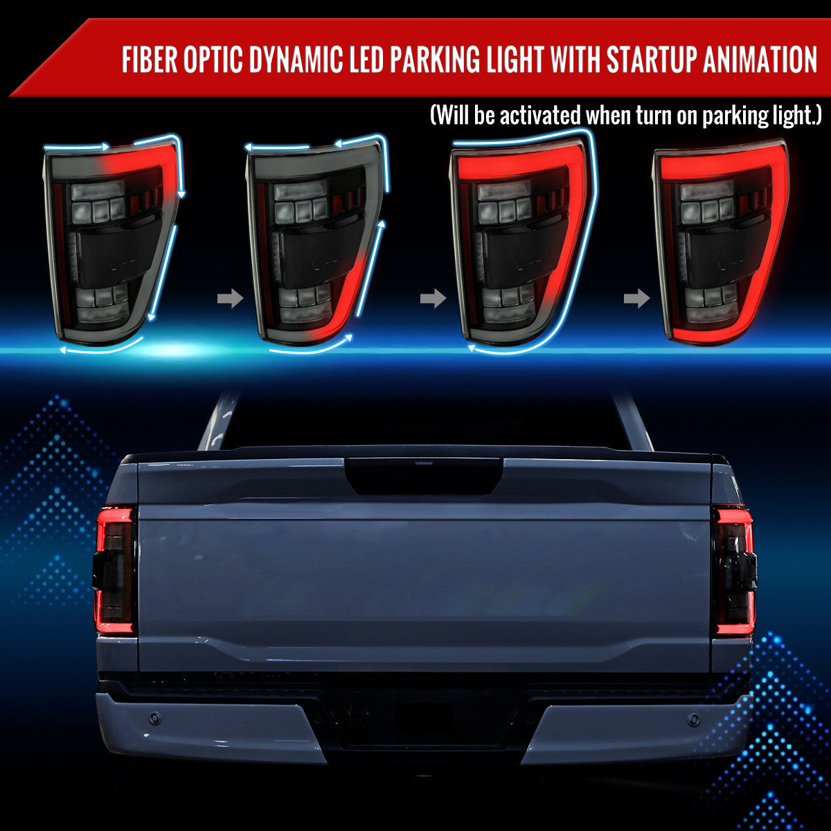Spec-D Tuning - 2021–2023 Ford F-150 LED Tail Lights w/ Switchback Sequential Turn Signals (Glossy Black Housing / Smoked Lens) - LT-F15021BBLED-SQ-RS