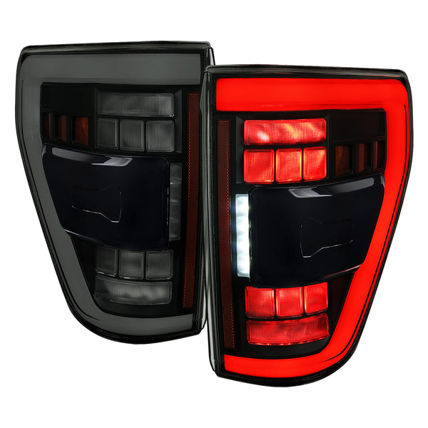 Spec-D Tuning - 2021–2023 Ford F-150 LED Tail Lights w/ Switchback Sequential Turn Signals (Glossy Black Housing / Smoked Lens) - LT-F15021BBLED-SQ-RS