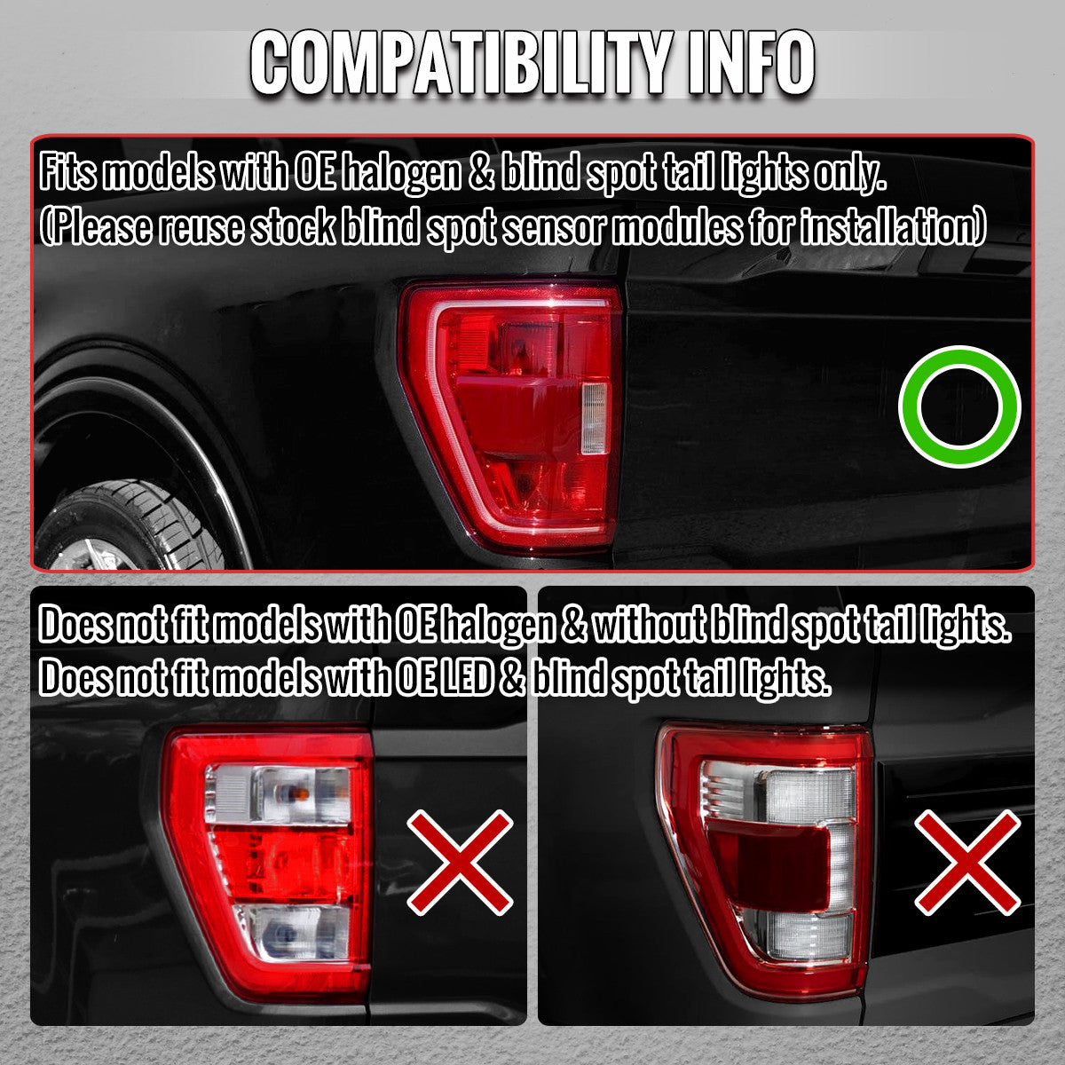 Spec-D Tuning - 2021-2023 Ford F-150 Full LED Tail Lights with White Light Bar Sequential Turn Signal, Startup Animation & Factory BSM Compatibility (Black Housing / Clear Lens) - LT-F15021JMBSM-SQ-RS