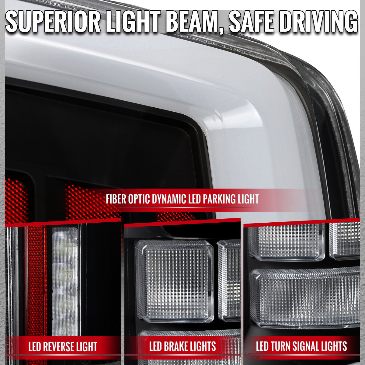 Spec-D Tuning - 2021-2023 Ford F-150 Full LED Tail Lights with White Light Bar Sequential Turn Signal, Startup Animation & Factory BSM Compatibility (Black Housing / Clear Lens) - LT-F15021JMBSM-SQ-RS
