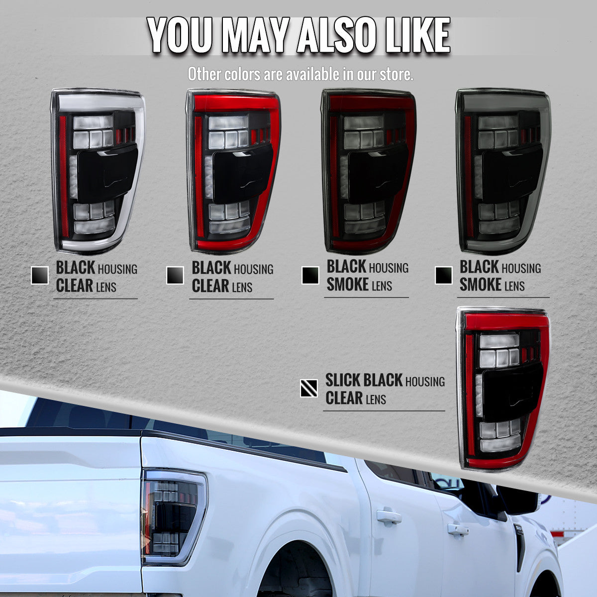 Spec-D Tuning - 2021-2023 Ford F-150 Full LED Tail Lights with White Light Bar Sequential Turn Signal, Startup Animation & Factory BSM Compatibility (Black Housing / Clear Lens) - LT-F15021JMBSM-SQ-RS
