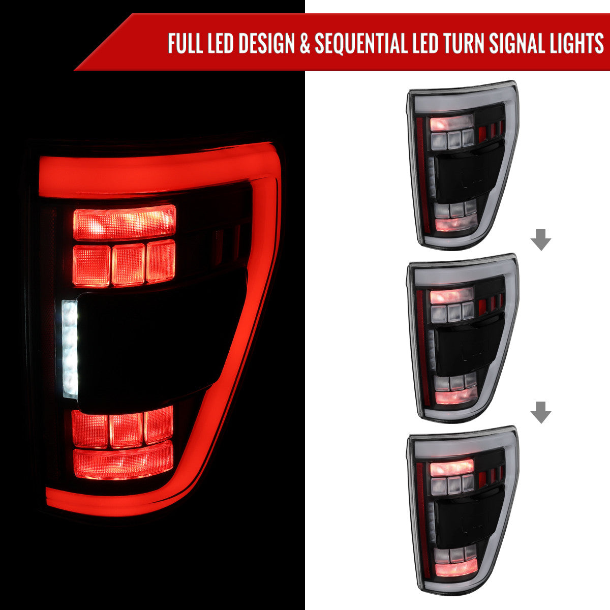 Spec-D Tuning - 2021–2023 Ford F-150 LED Tail Lights w/ Switchback Sequential Turn Signals (Matte Black Housing / Clear Lens) - LT-F15021JMLED-SQ-RS