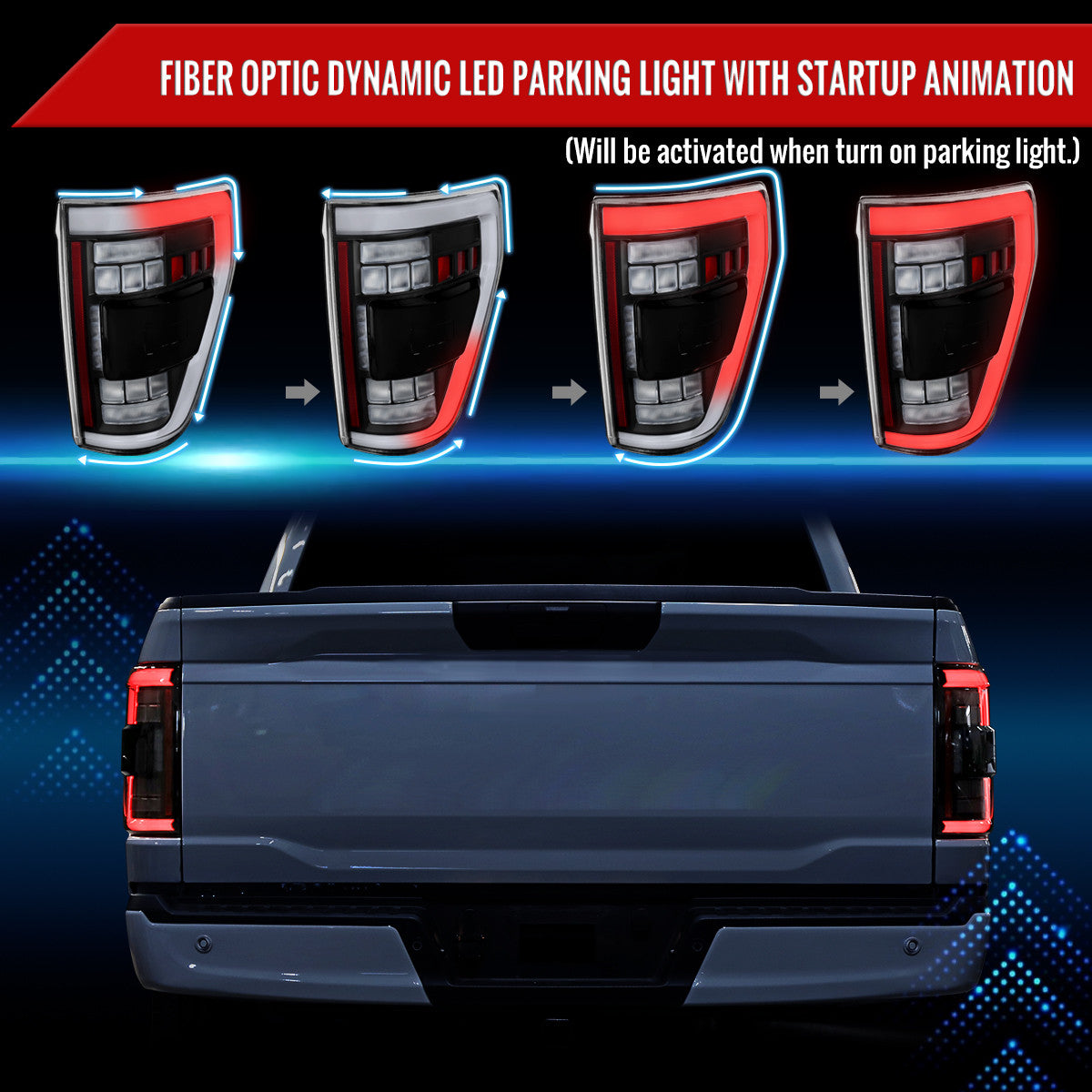 Spec-D Tuning - 2021–2023 Ford F-150 LED Tail Lights w/ Switchback Sequential Turn Signals (Matte Black Housing / Clear Lens) - LT-F15021JMLED-SQ-RS