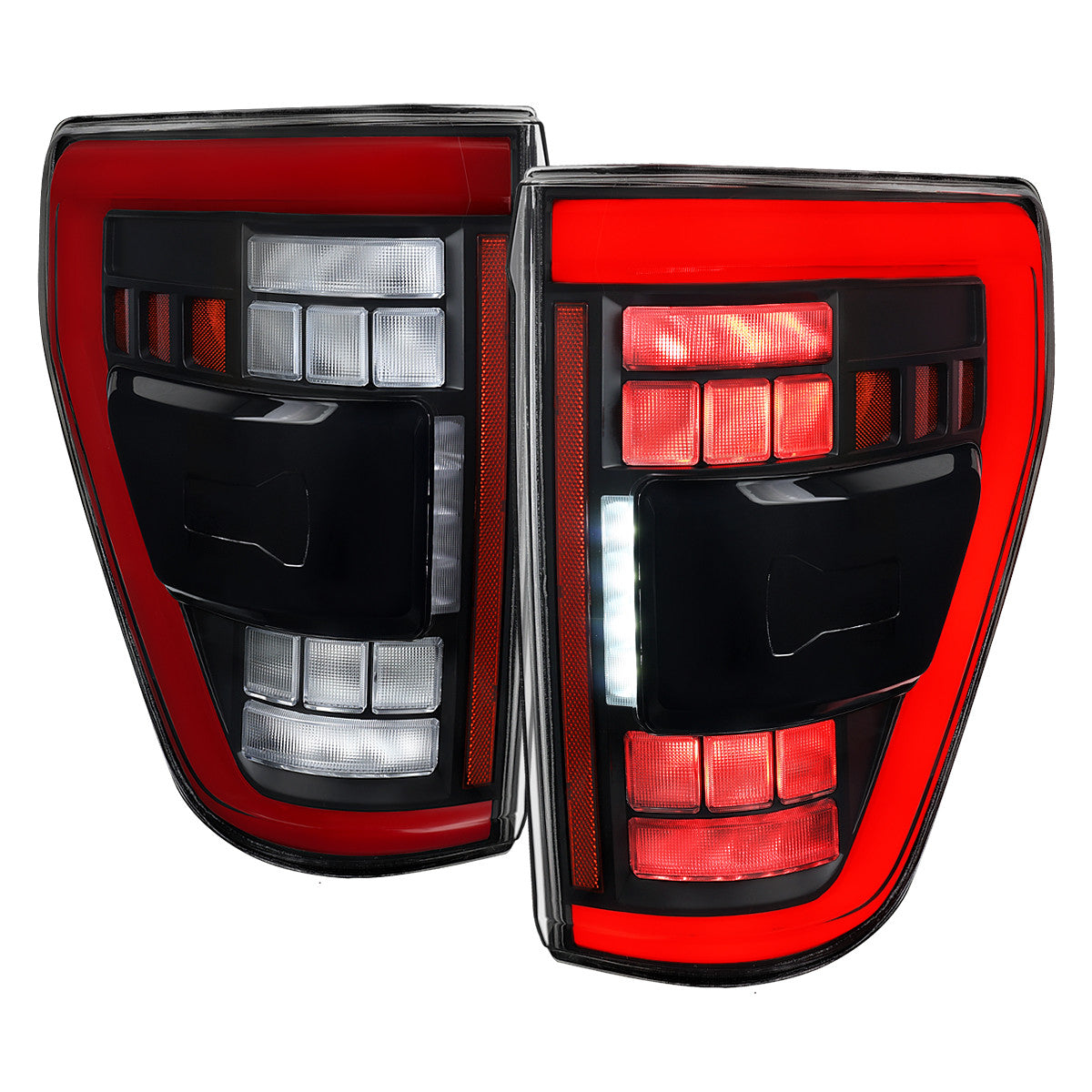 Spec-D Tuning - 2021–2023 Ford F-150 Red LED Tail Lights w/ Switchback Sequential Turn Signals (Matte Black Housing / Clear Lens) - LT-F15021JRLED-SQ-RS