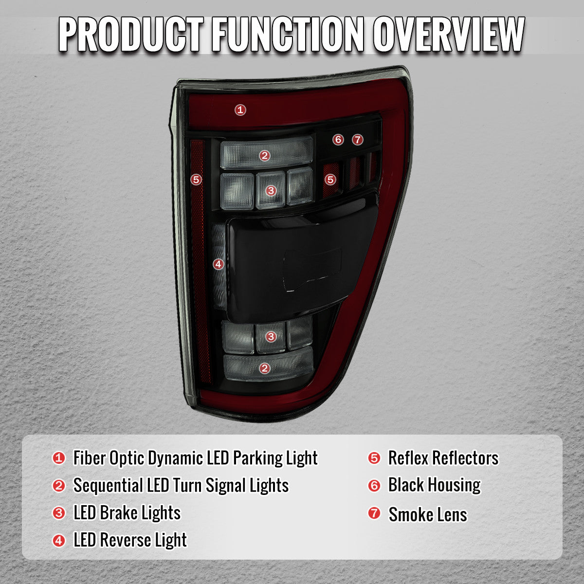 Spec-D Tuning - 2021-2023 Ford F-150 Full LED Tail Lights with Red Light Bar Sequential Turn Signal, Startup Animation & Factory BSM Compatibility (Black Housing / Smoked Lens) - LT-F15021SMBSM-SQ-RS