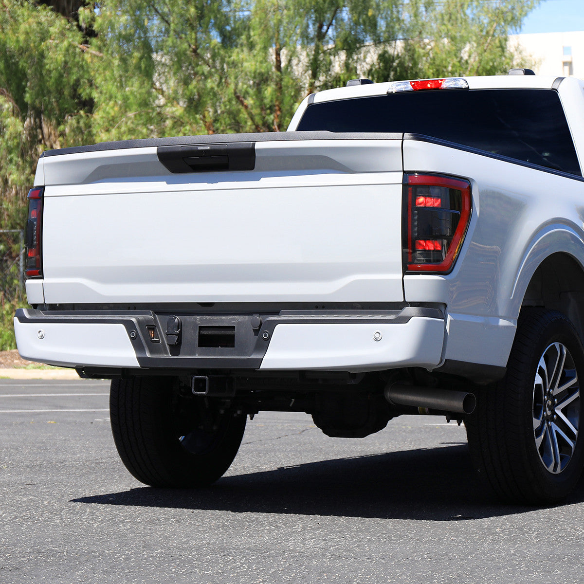 Spec-D Tuning - 2021-2023 Ford F-150 Full LED Tail Lights with Red Light Bar Sequential Turn Signal, Startup Animation & Factory BSM Compatibility (Black Housing / Smoked Lens) - LT-F15021SMBSM-SQ-RS