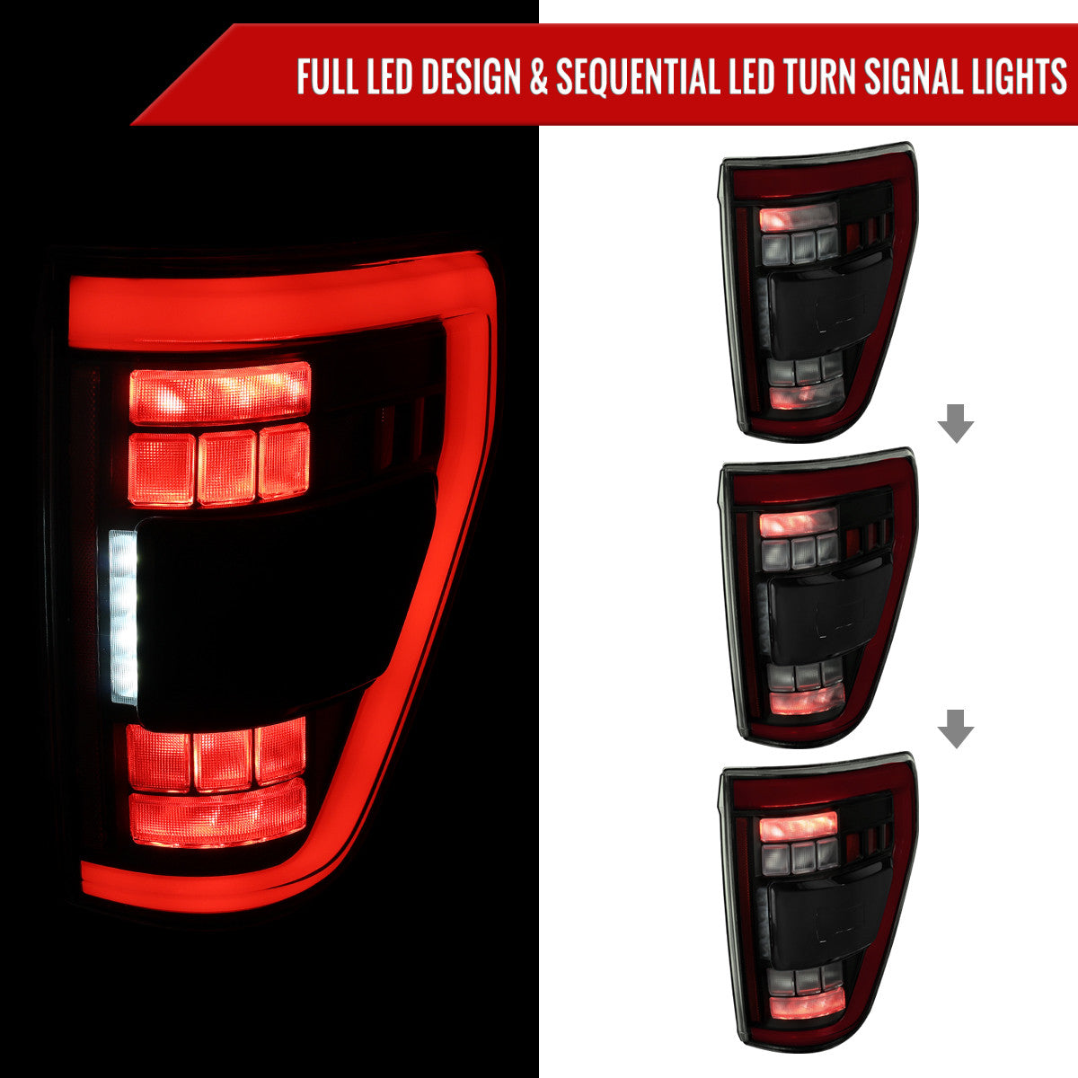 Spec-D Tuning - 2021–2023 Ford F-150 LED Tail Lights w/ Switchback Sequential Turn Signals (Black Housing / Smoked Lens) - LT-F15021SMLED-SQ-RS
