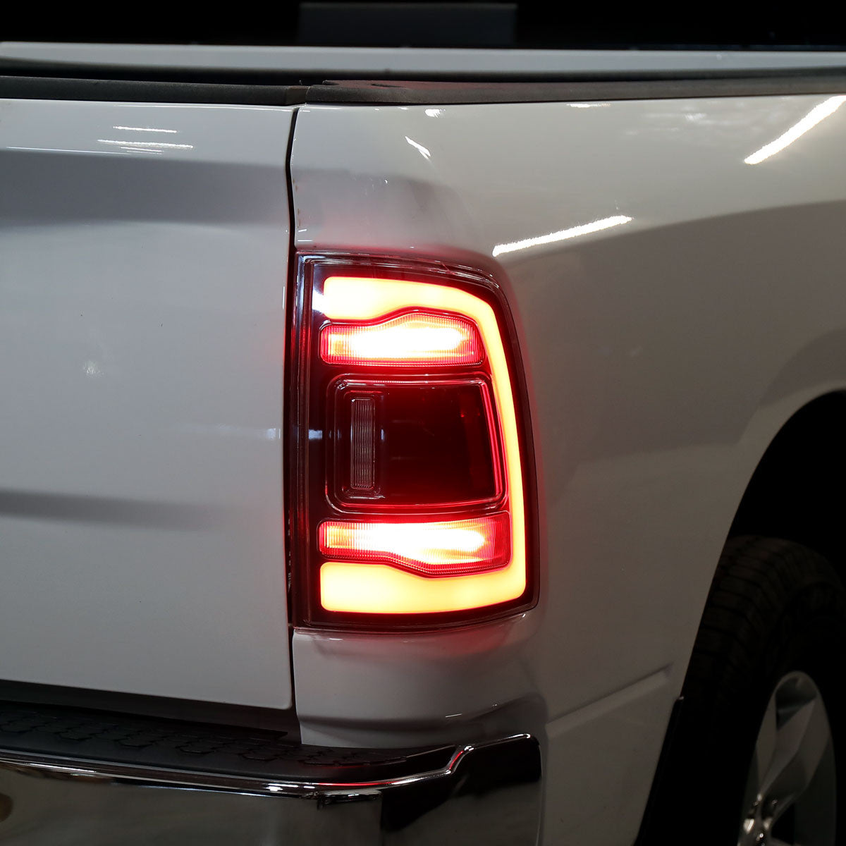Spec-D Tuning - 2009-2018 Dodge RAM 1500/2019-2022 RAM 1500 Classic/2010-2018 RAM 2500 3500 LED Bar Tail Lights (Matte Black Housing/Clear Lens) - LT-RAM09JMLED-RS