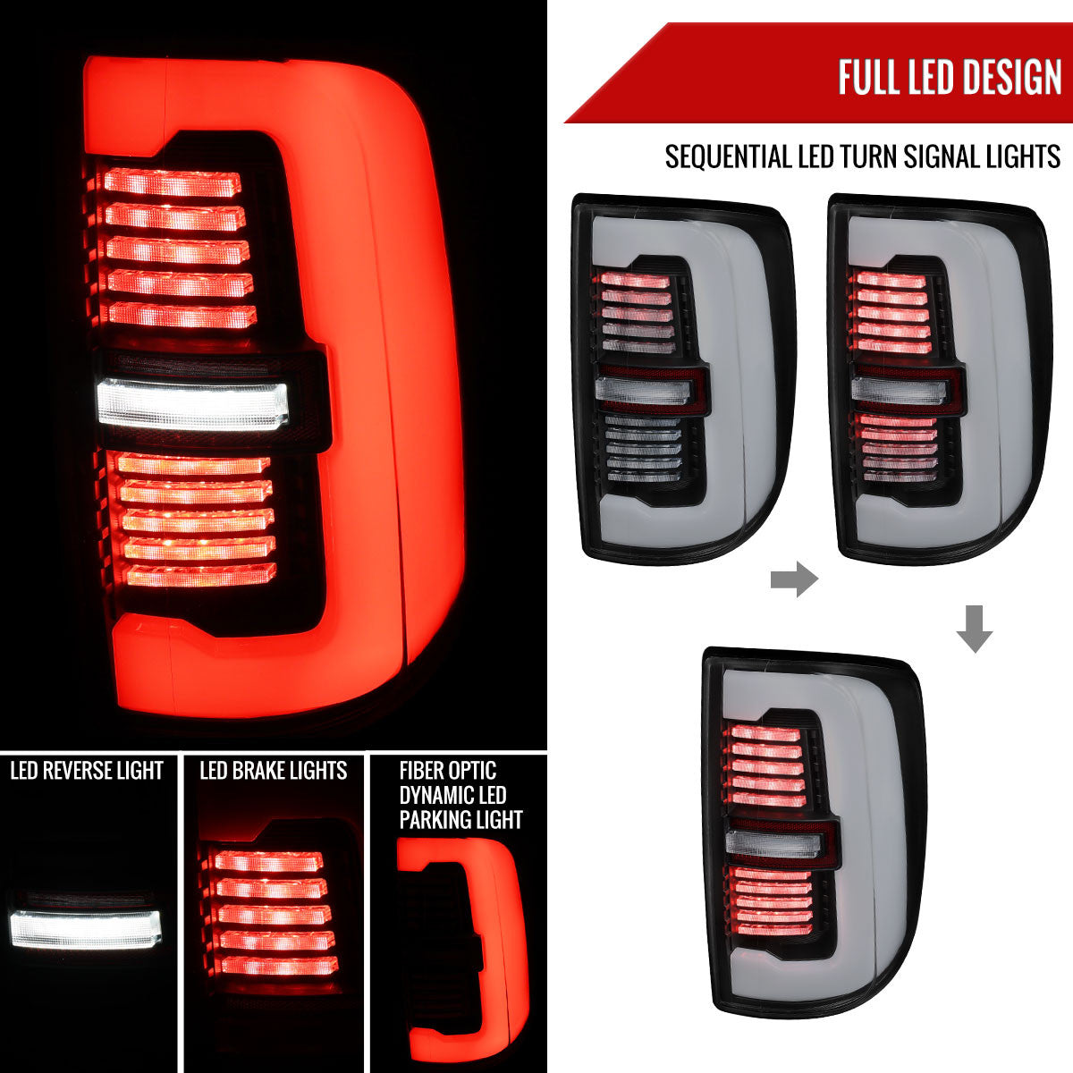 Spec-D Tuning - 2019-2024 Dodge RAM 2500/3500 LED Sequential Signal Tail Lights (Matte Black Housing / Clear Lens) - LT-RAM1925JMLD-SQ-RS