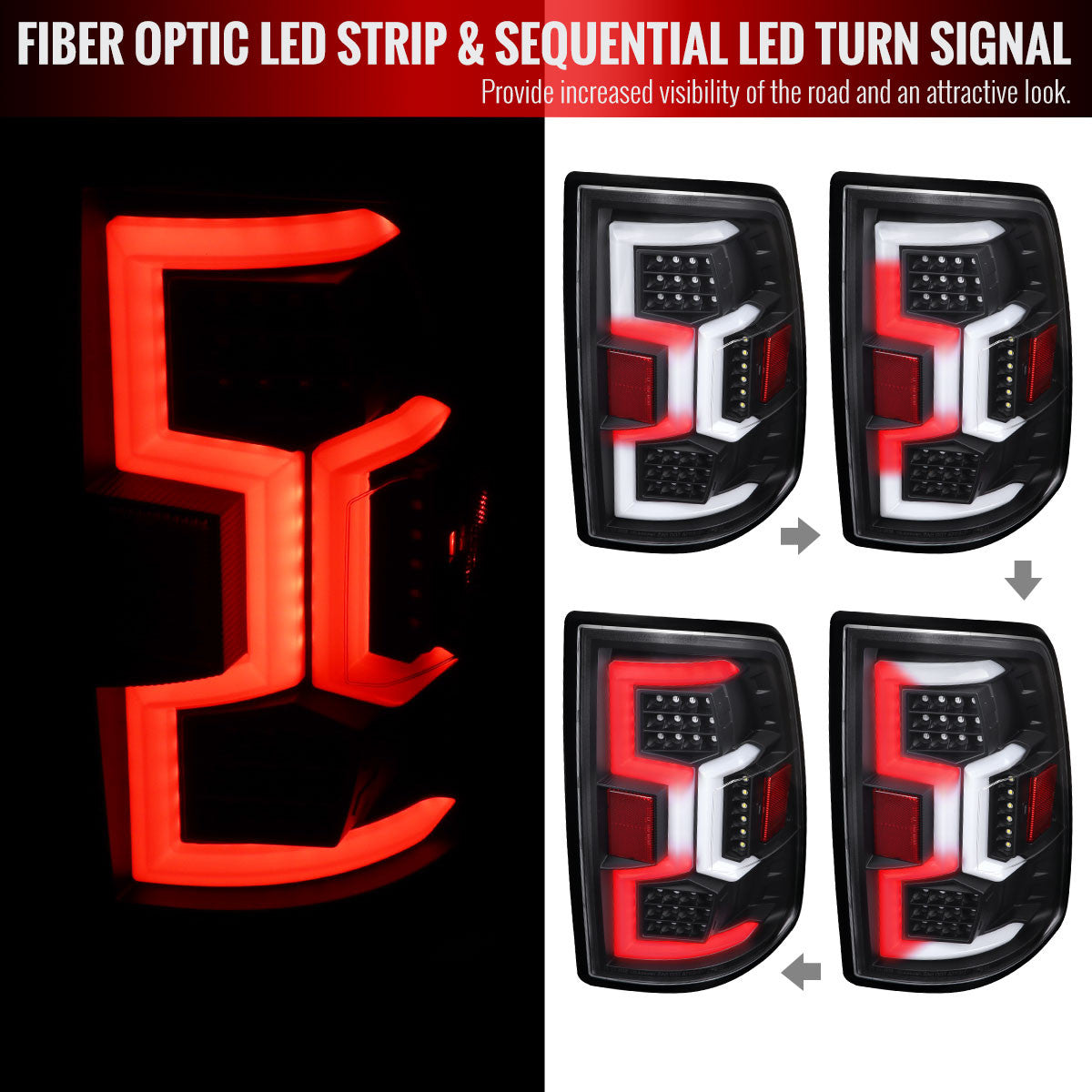 Spec-D Tuning - 2019-2024 Dodge RAM 2500/3500 LED Sequential Signal Tail Lights (Matte Black Housing/Clear Lens) - LT-RAM1925JMLD-SQ-TM