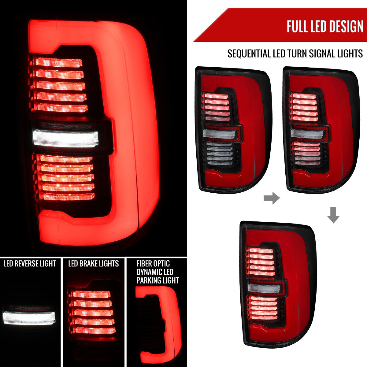 Spec-D Tuning - 2019-2024 Dodge RAM 2500/3500 Red LED Bar Sequential Signal Tail Lights (Black Housing / Clear Lens) - LT-RAM1925JRLD-SQ-RS