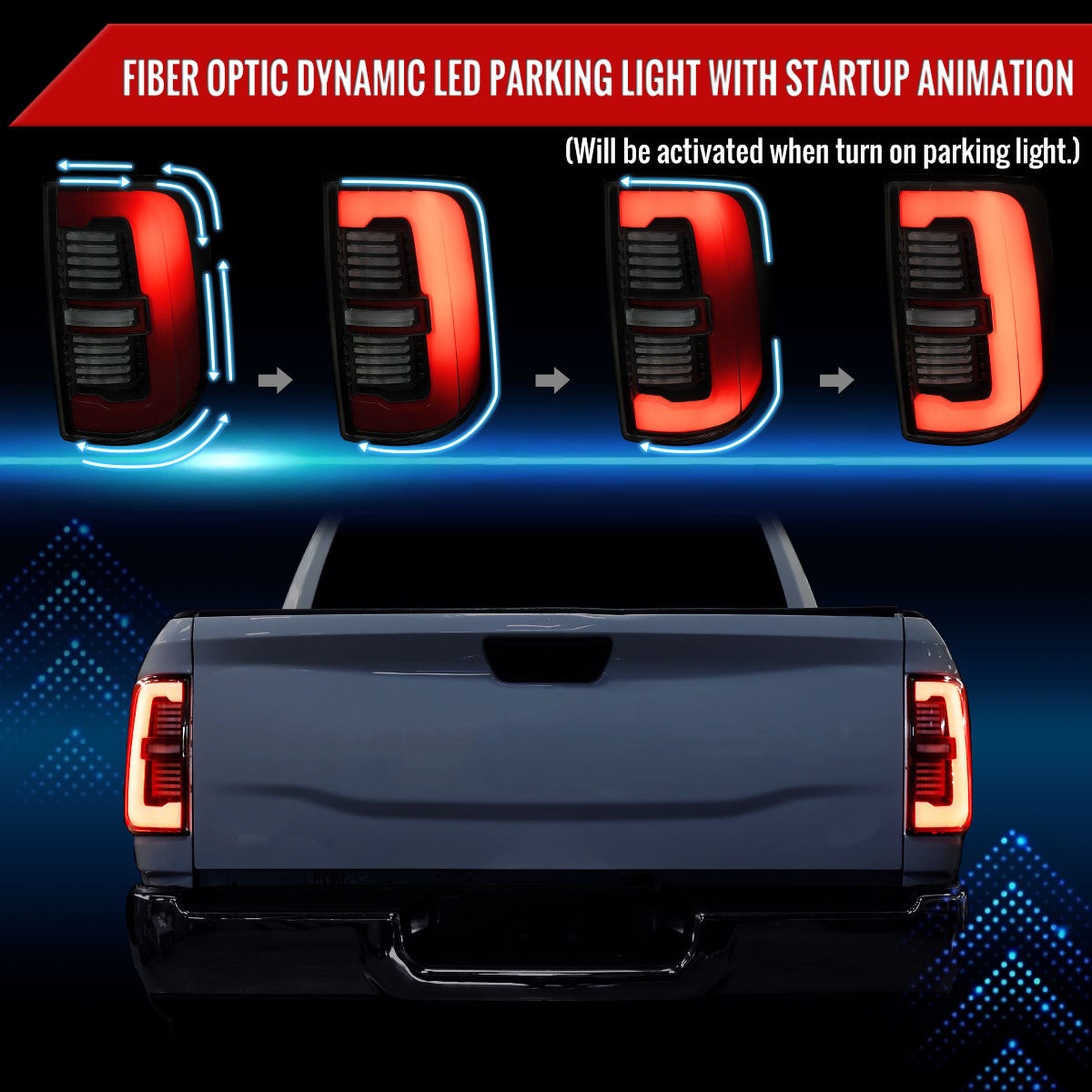 Spec-D Tuning - 2019-2024 Dodge RAM 2500/3500 LED Sequential Signal Tail Lights (Black Housing / Smoked Lens) - LT-RAM1925SMLD-SQ-RS