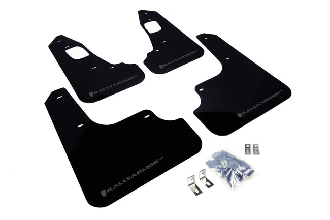 Rally Armor 07-17 Mitsubishi Lancer Basic Black Mud Flap w/ Black Logo - MF8-BAS-BLK