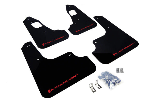 Rally Armor 08-17 Mitsubishi EVO X Black UR Mud Flap w/ Red Logo - MF10-UR-BLK/RD for 2008-2017 Mitsubishi Lancer - front vie