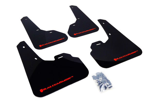 Rally Armor 10-13 Mazda3/Speed3 Black UR Mud Flap w/ Red Logo - MF17-UR-BLK/RD for 2010-2013 Mazda 3 - front view