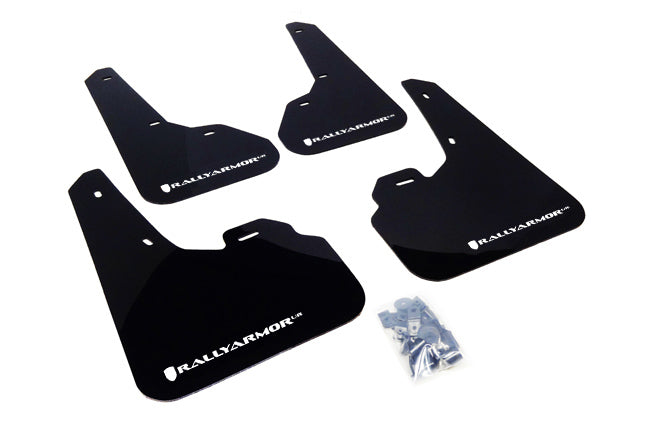 Rally Armor 10-13 Mazda3/Speed3 Black UR Mud Flap w/ White Logo - MF17-UR-BLK/WH for 2010-2013 Mazda 3 - front view