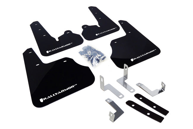Rally Armor 12-16 Subaru Impreza Black UR Mud Flap w/ White Logo - MF22-UR-BLK/WH for 2012-2016 Subaru Impreza - front view