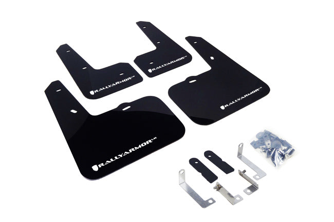 Rally Armor 12-18 Hyundai Veloster Black UR Mud Flap w/ White Logo - MF24-UR-BLK/WH for 2012-2017 Hyundai Veloster - front vi