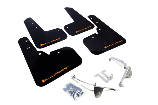 Rally Armor 13-17 Subaru XV Crosstrek Black Mud Flap w/ Orange Logo - MF26-UR-BLK/OR for 2013-2017 Subaru Crosstrek - front v