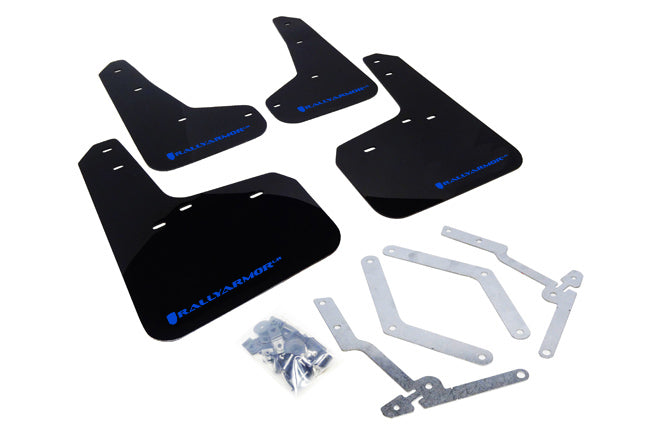 Rally Armor 12-19 Ford Focus ST / 16-19 RS Black Mud Flap w/ Blue Logo - MF27-UR-BLK/BL for 2013-2018 Ford Focus - front view