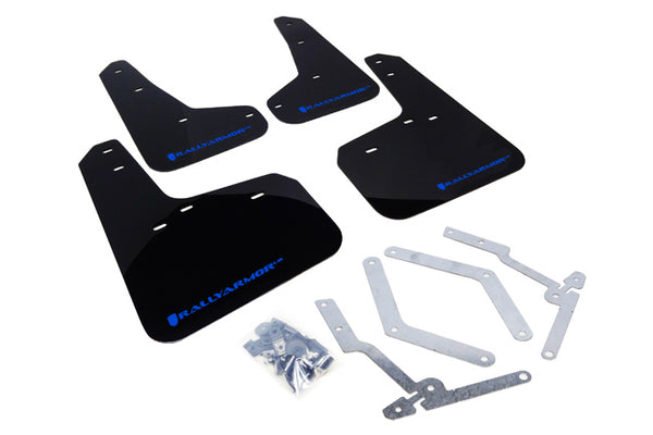 Rally Armor 12-19 Ford Focus ST / 16-19 RS Black Mud Flap w/ Blue Logo - MF27-UR-BLK/BL for 2013-2018 Ford Focus - front view