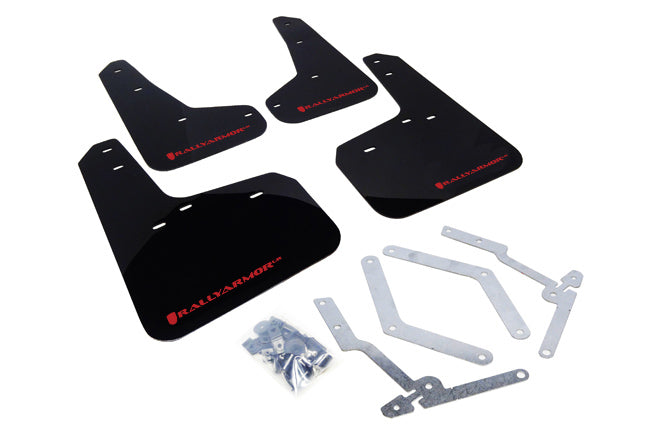 Rally Armor 12-19 Ford Focus ST / 16-19 RS Black Mud Flap w/ Red Logo - MF27-UR-BLK/RD for 2013-2018 Ford Focus - front view