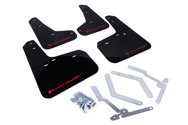 Rally Armor 12-19 Ford Focus ST / 16-19 RS Black Mud Flap w/ Red Logo - MF27-UR-BLK/RD for 2013-2018 Ford Focus - front view